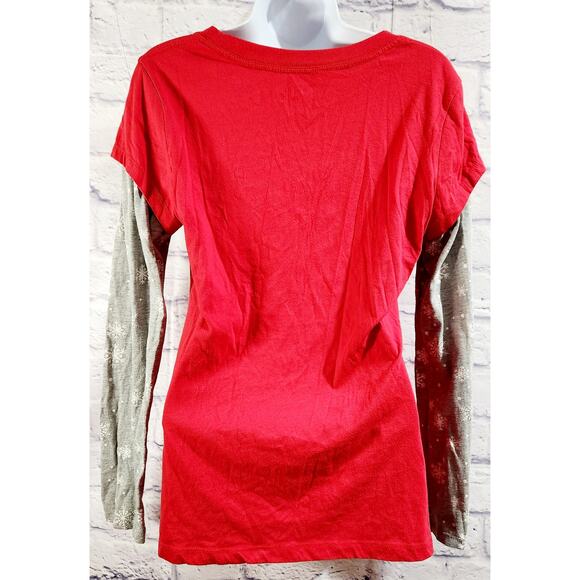 Wound Up Red Gray Be Naughty Save Santa A Trip Top XL 15 17 Layered Soft - Picture 3 of 4